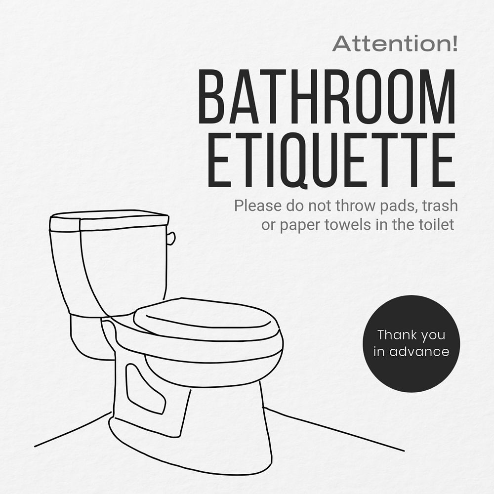 Bathroom etiquette Instagram post template, editable text