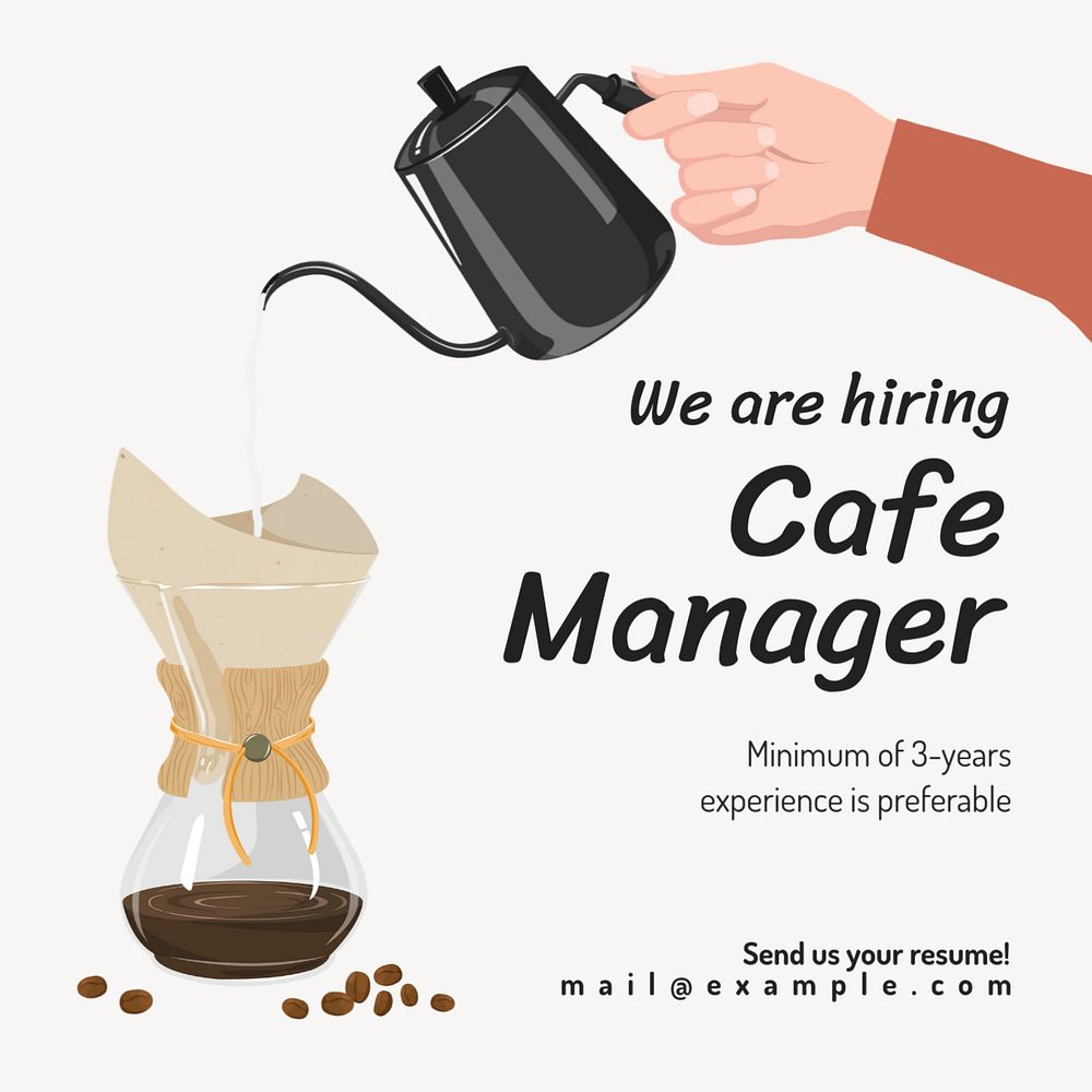 Cafe manager job Instagram post template, editable text