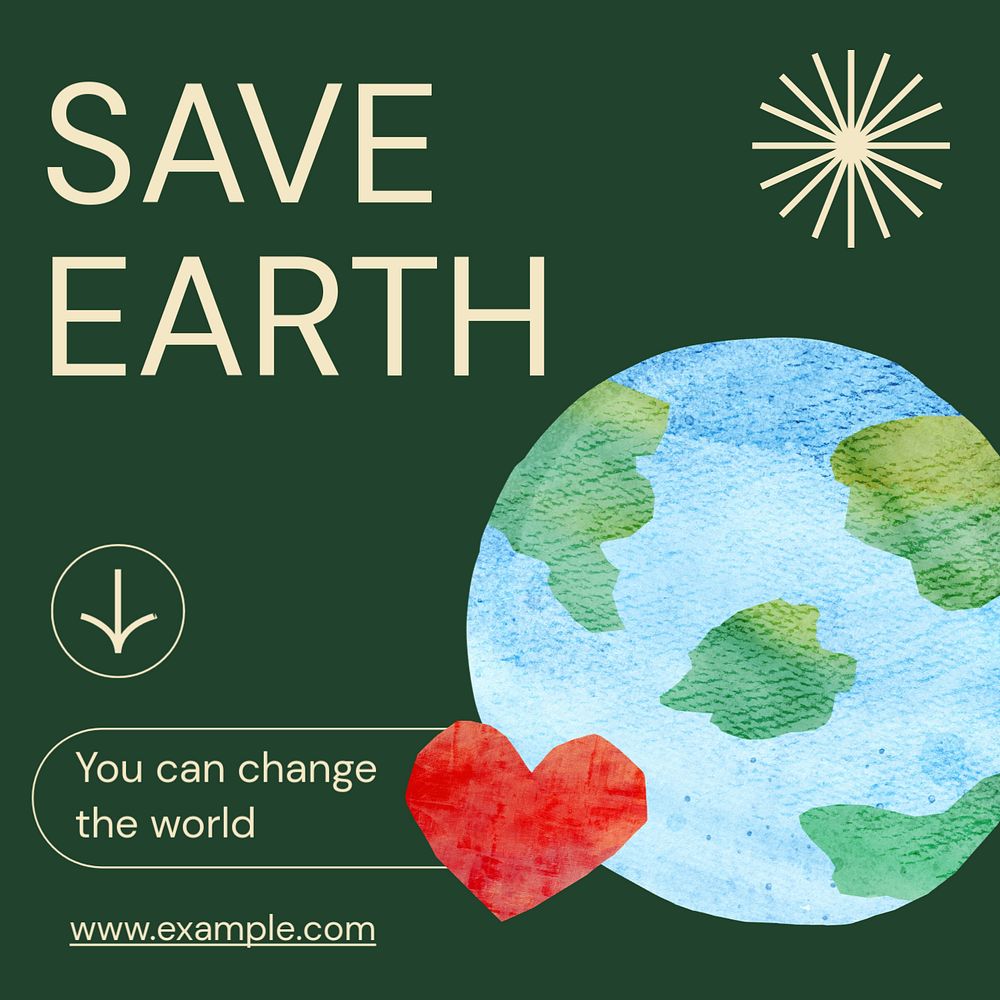 Save earth Instagram post template, editable text