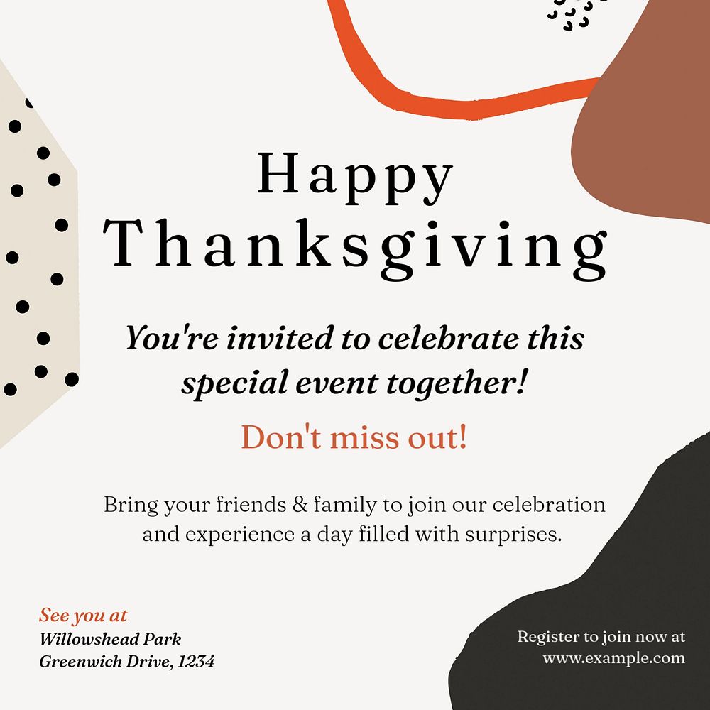 Happy Thanksgiving Instagram post template, editable text