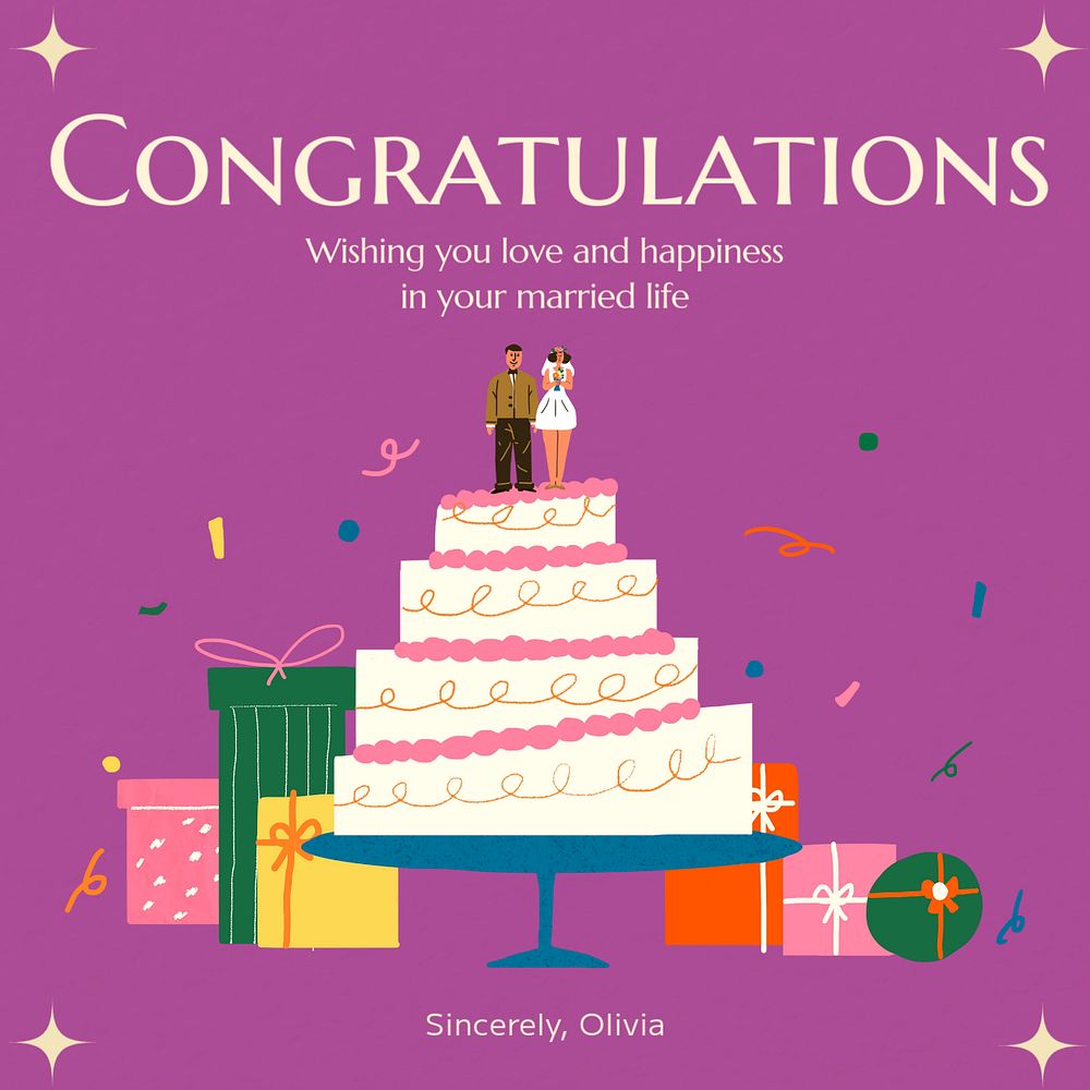 Congratulations wedding Instagram post template, editable text