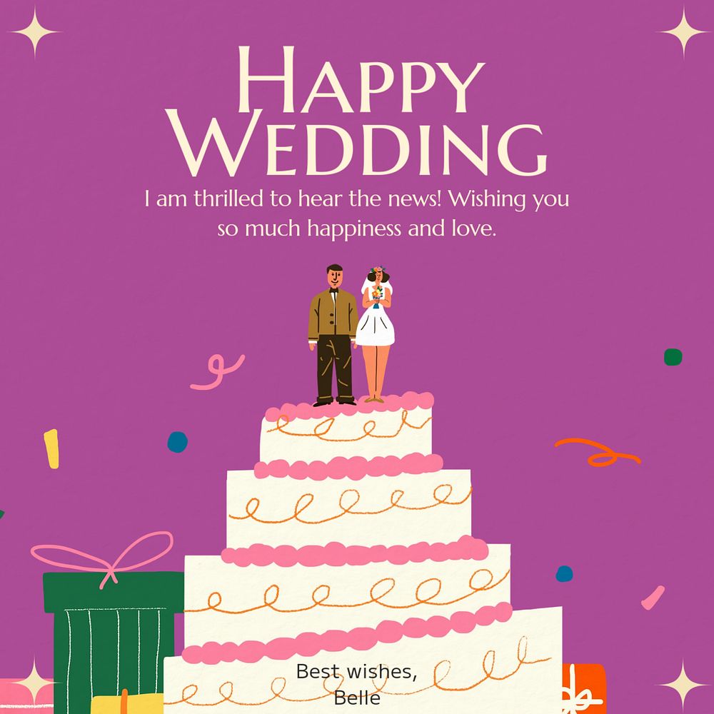 Happy wedding Instagram post template, editable text