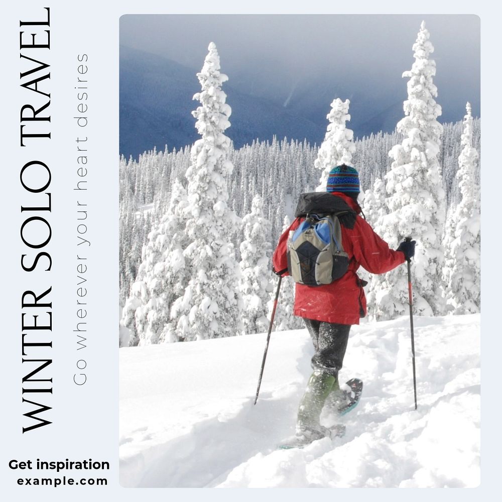 Winter Solo Travel Instagram post template, editable text