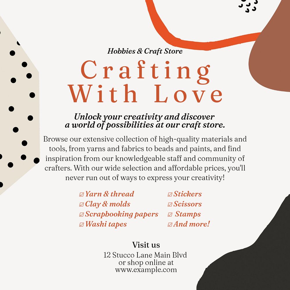 Crafting with love Instagram post template, editable text