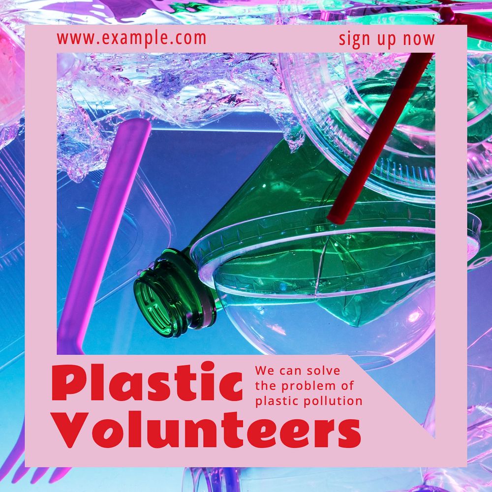 Plastic volunteers Instagram post template, editable text