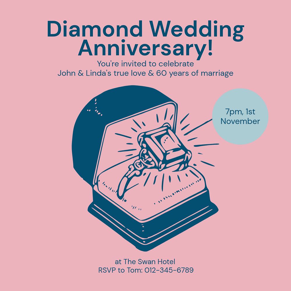 Diamond wedding anniversary Instagram post template, editable text