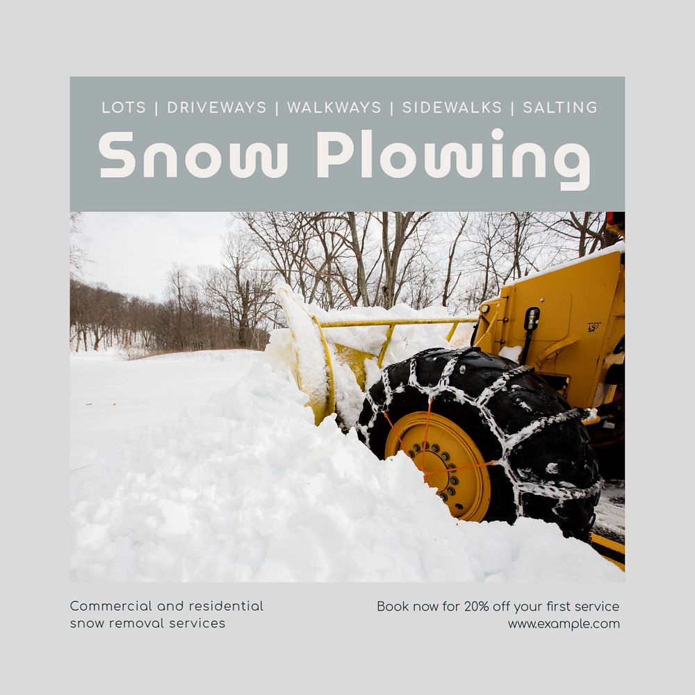 Snow plowing Instagram post template, editable text