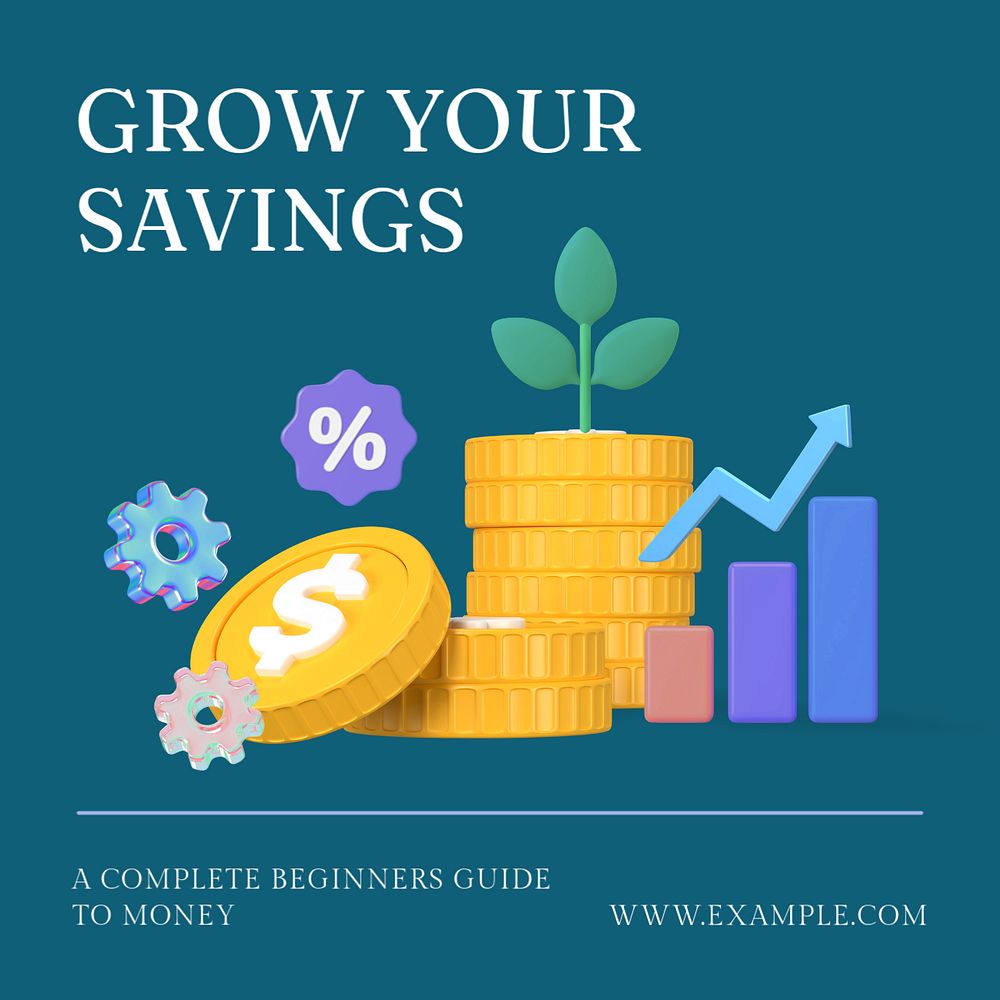 Grow your savings Instagram post template, editable text