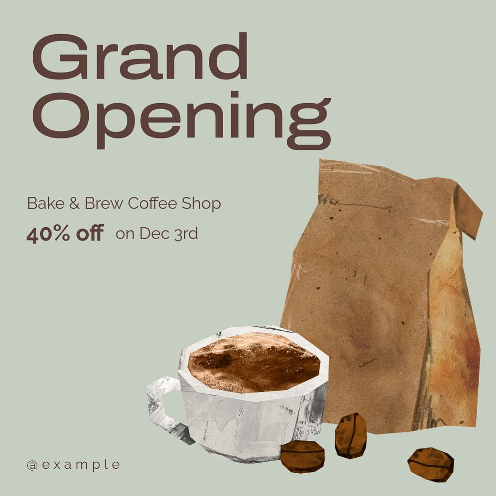 Grand opening Instagram post template, editable text