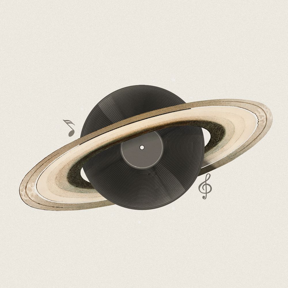 Vinyl record Saturn, music aesthetic editable remix