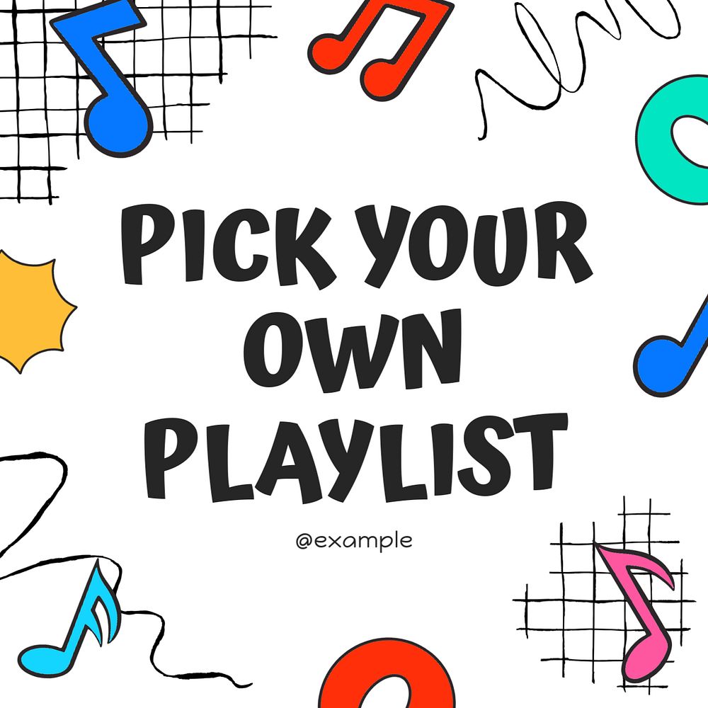 Music playlist Instagram post template, editable text