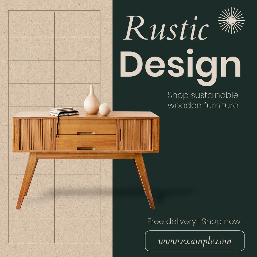 Rustic furniture  Instagram post template, editable text