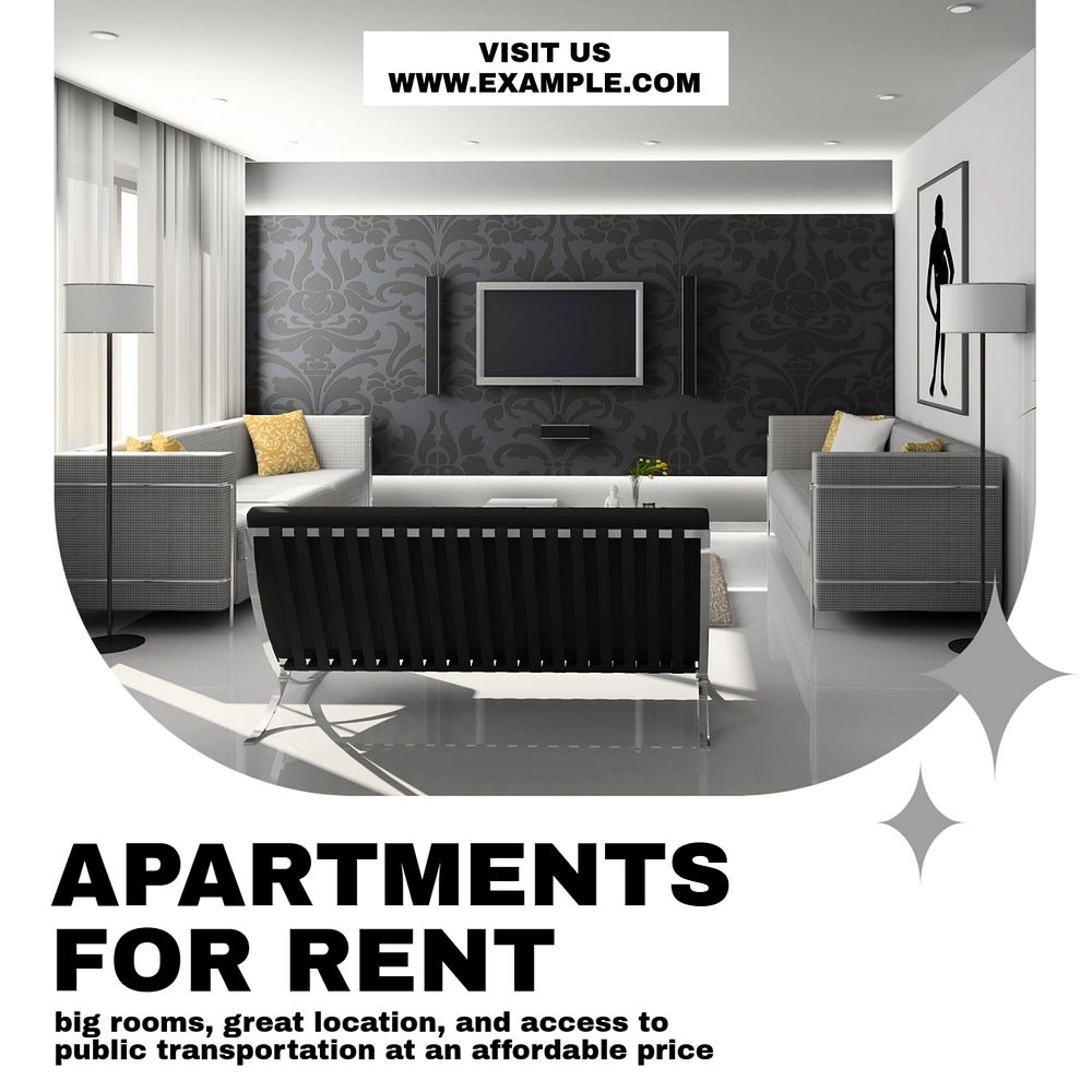 Renting apartment Instagram post template, editable text