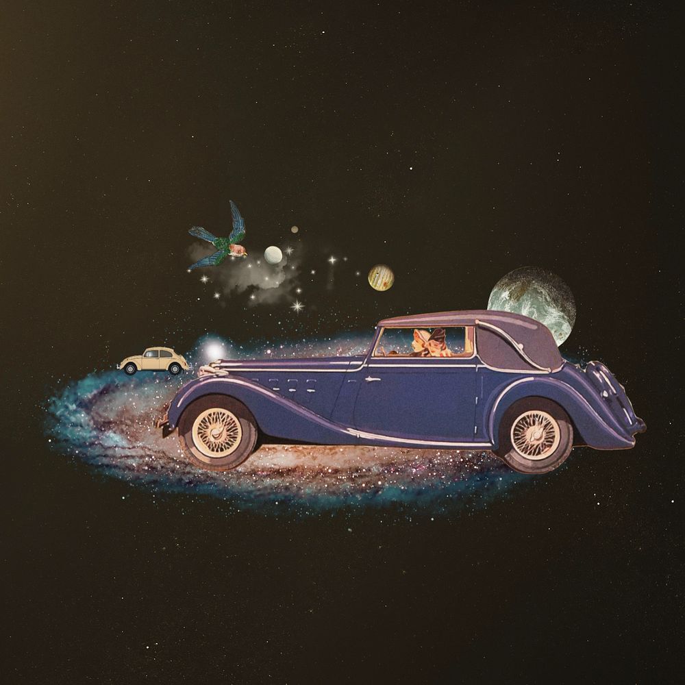 Car in space, galaxy travel aesthetic editable remix