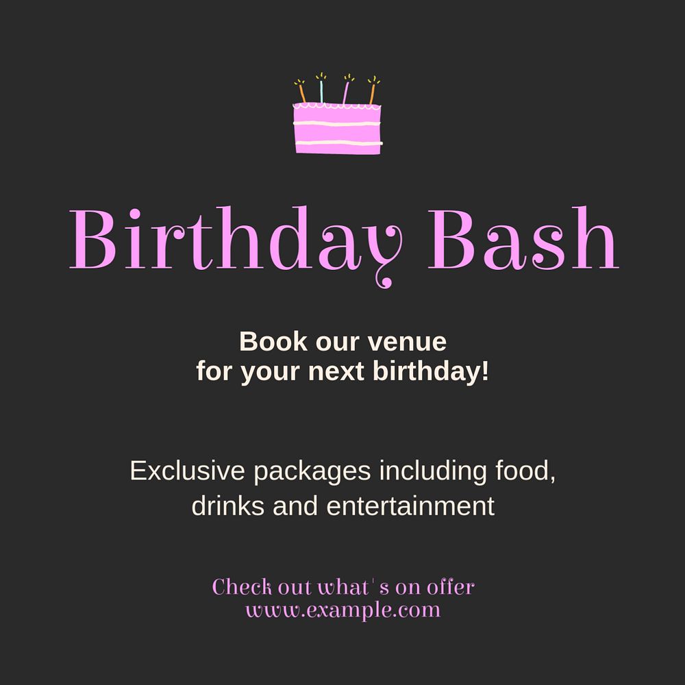 Birthday bash Instagram post template, editable text