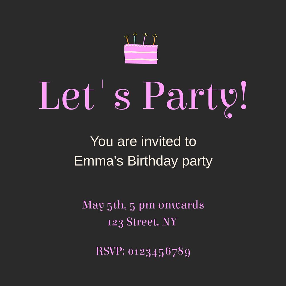 Let's party Instagram post template, editable text