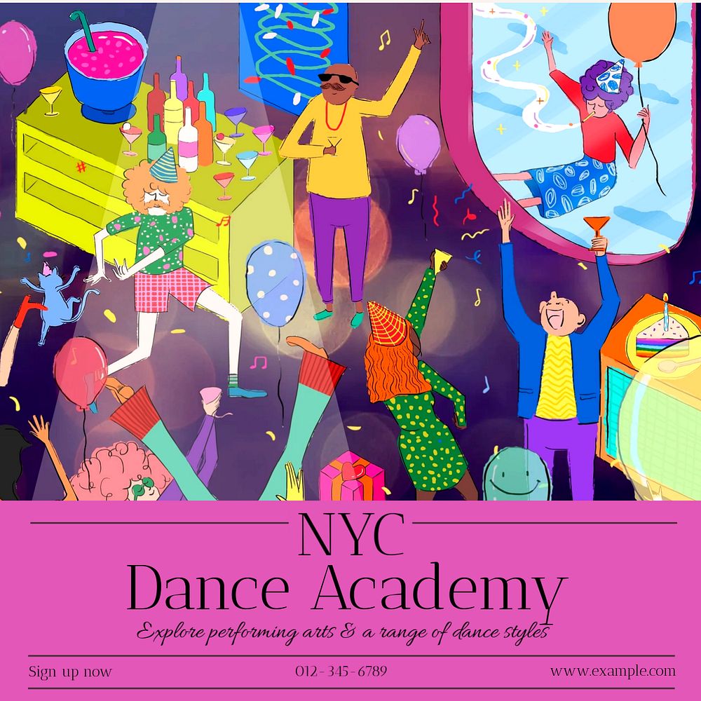 Dance academy Instagram post template, editable text