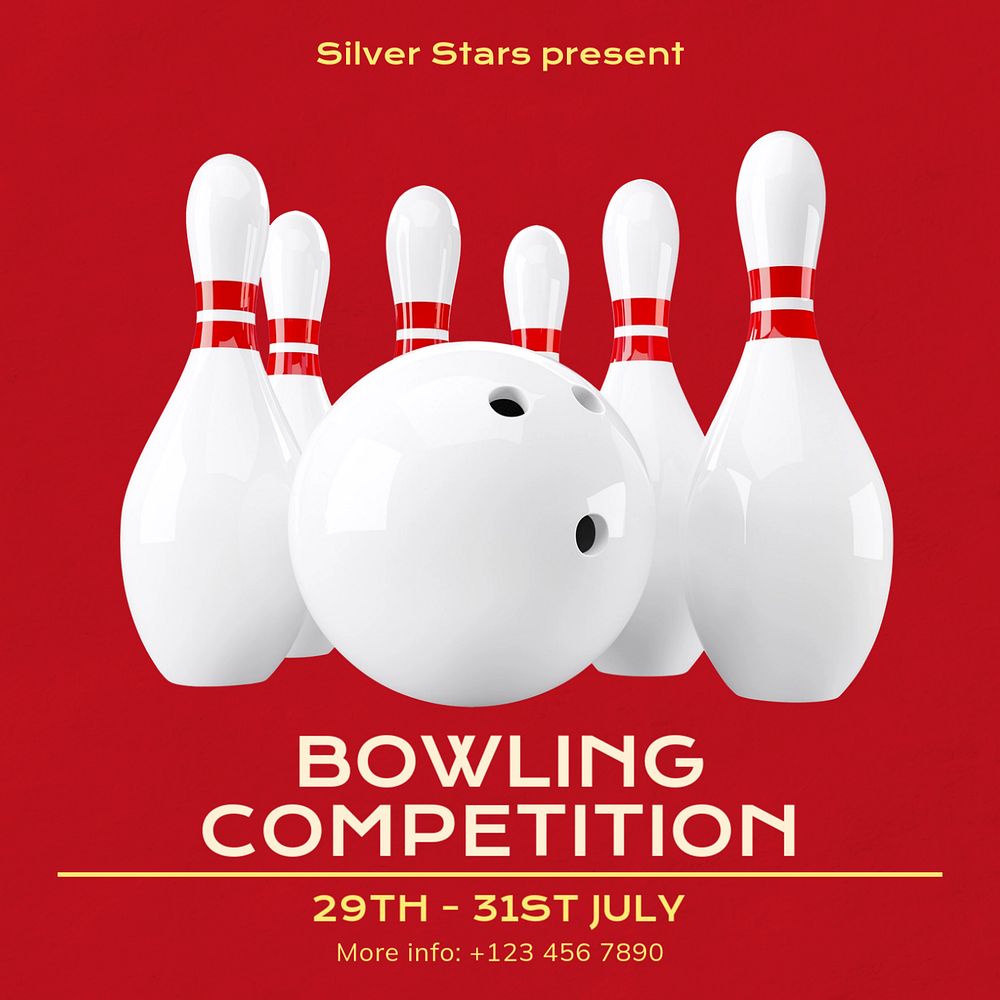 Bowling competition Instagram post template, editable text