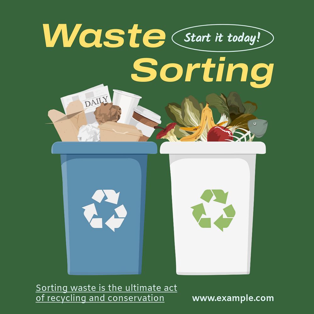 Waste sorting Instagram post template, editable text