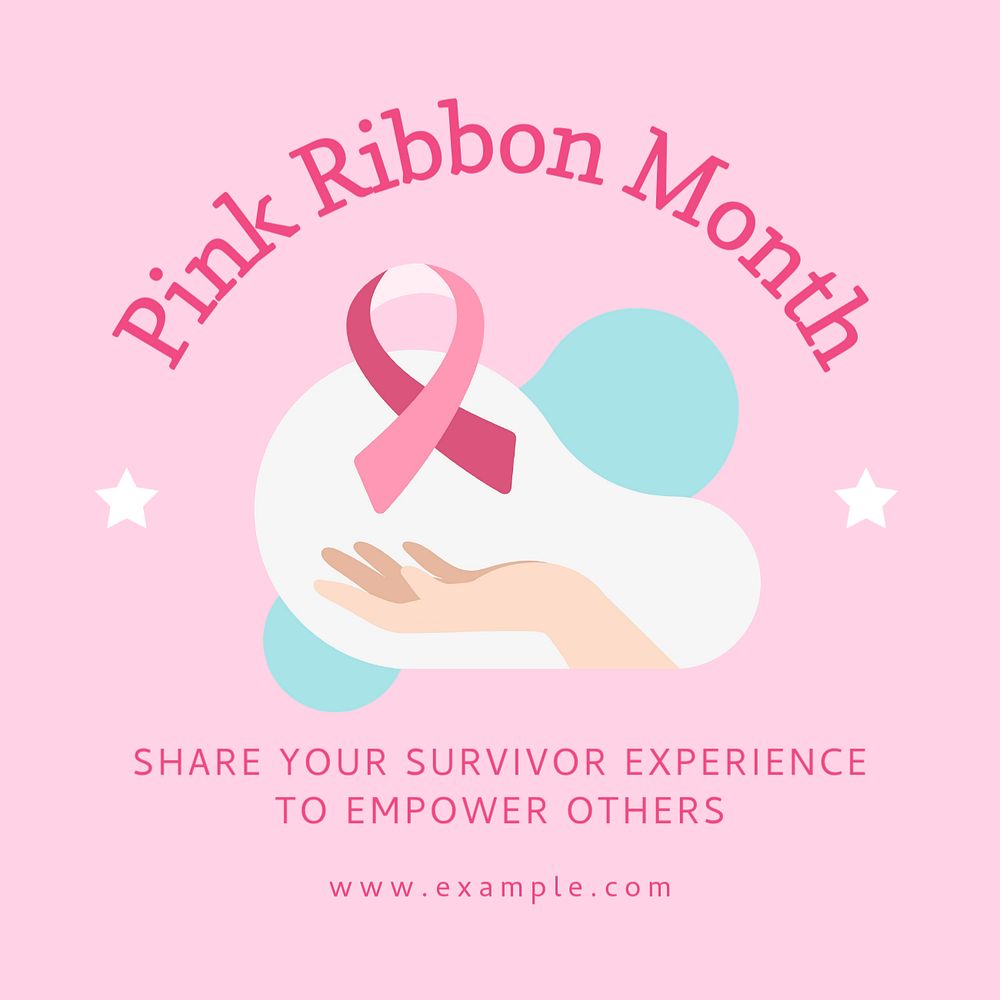 Pink ribbon month Instagram post template, editable text