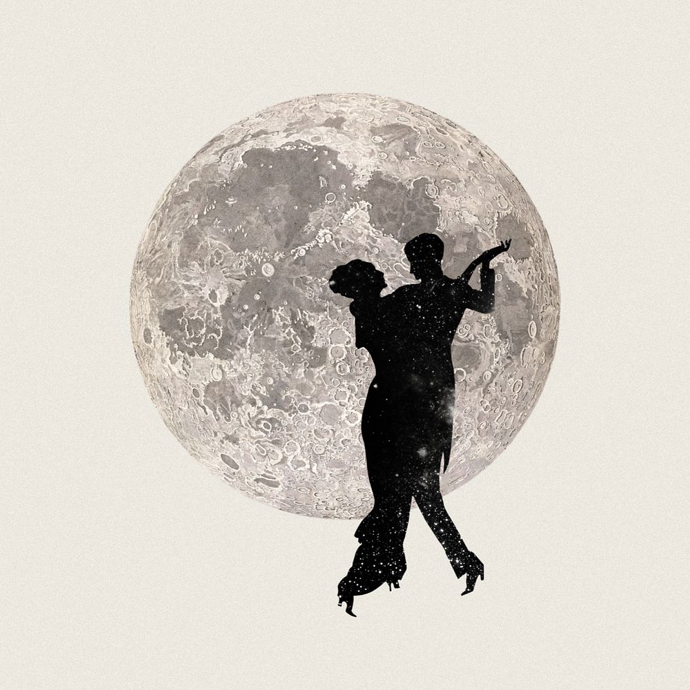 Dancing couple silhouette, galaxy editable remix