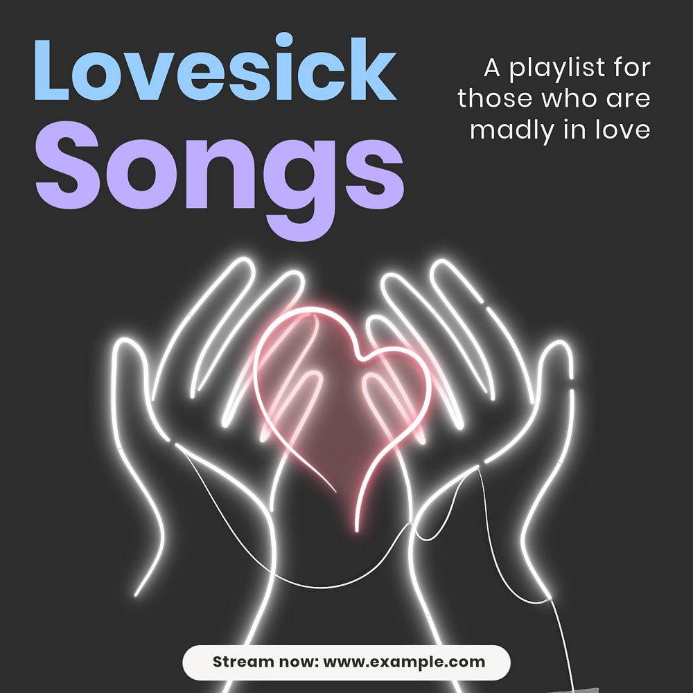 Lovesick songs Instagram post template, editable text