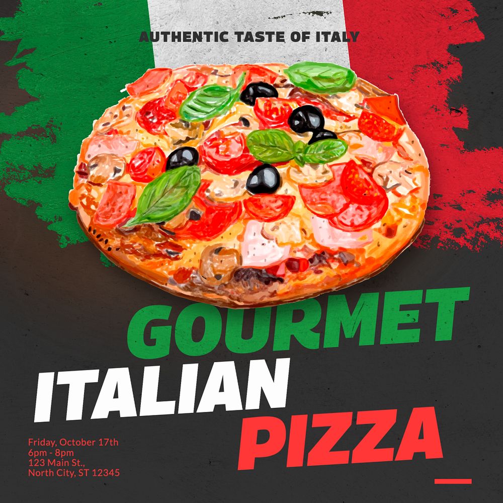 Gourmet Italian pizza Instagram post template, editable text