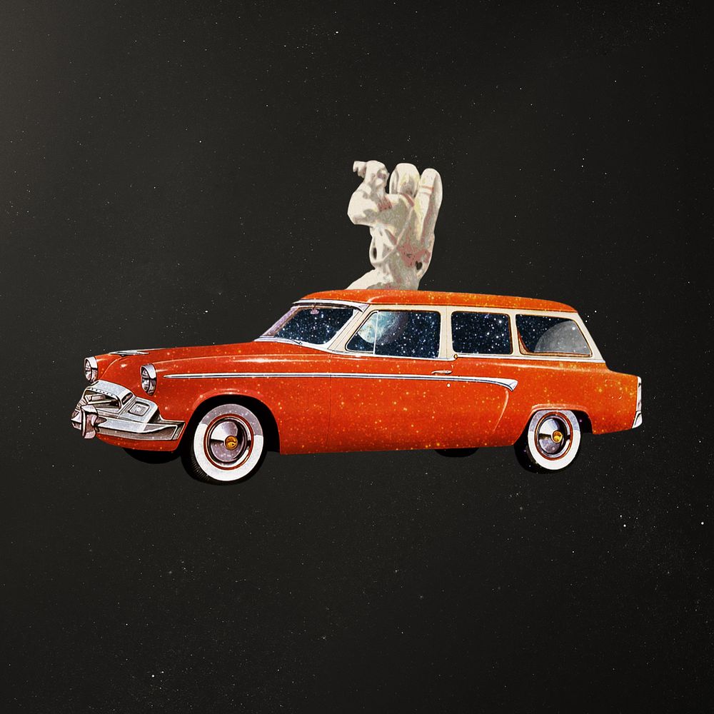 Car in space, galaxy travel aesthetic editable remix