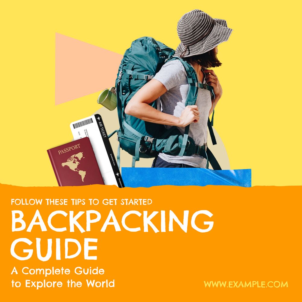 Backpacking guide Instagram post template, editable text