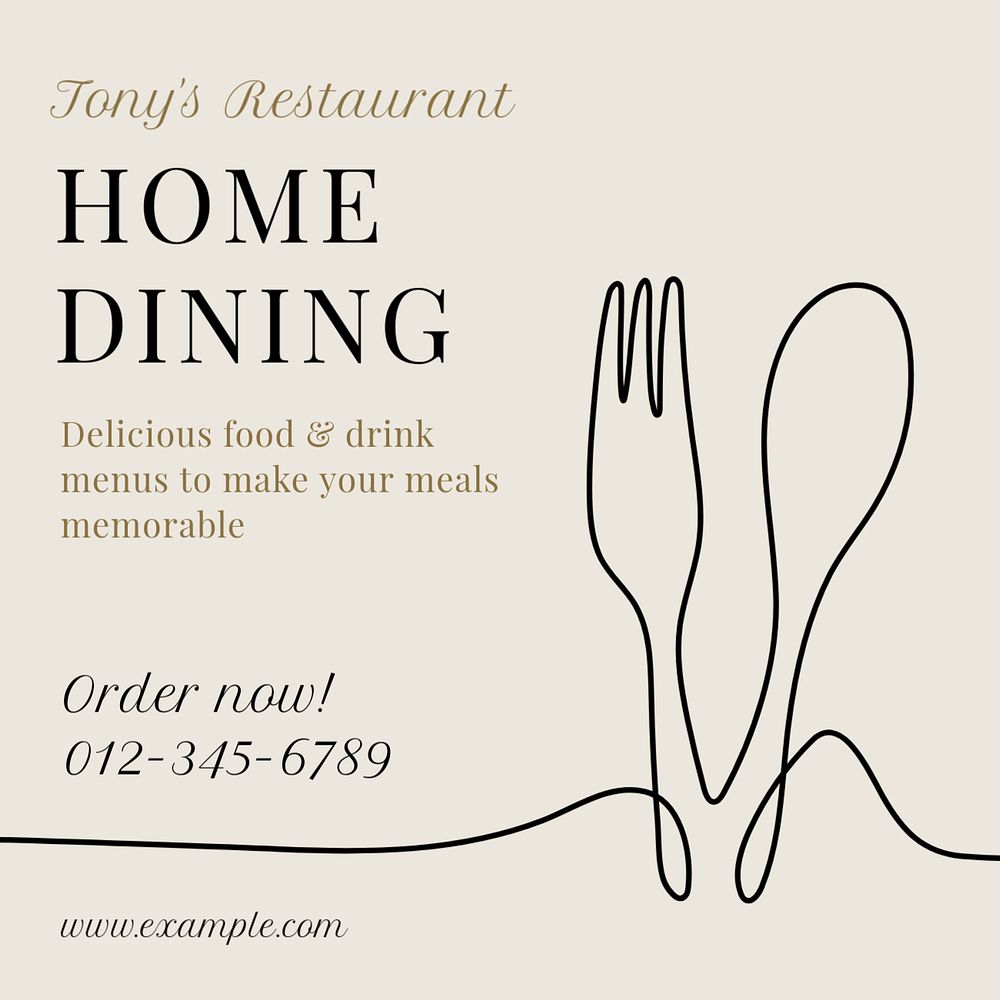 Home dining Instagram post template, editable text