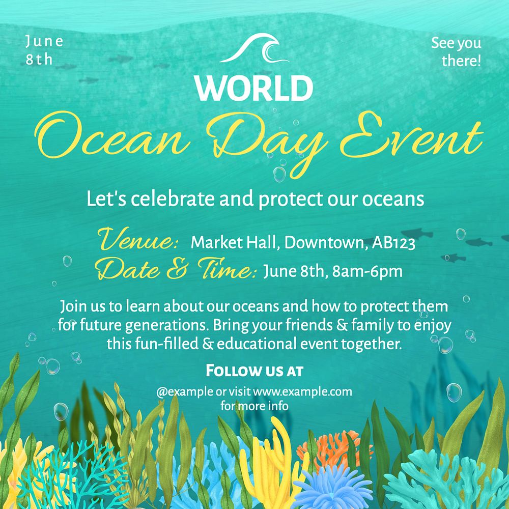 World ocean day event Instagram post template, editable text