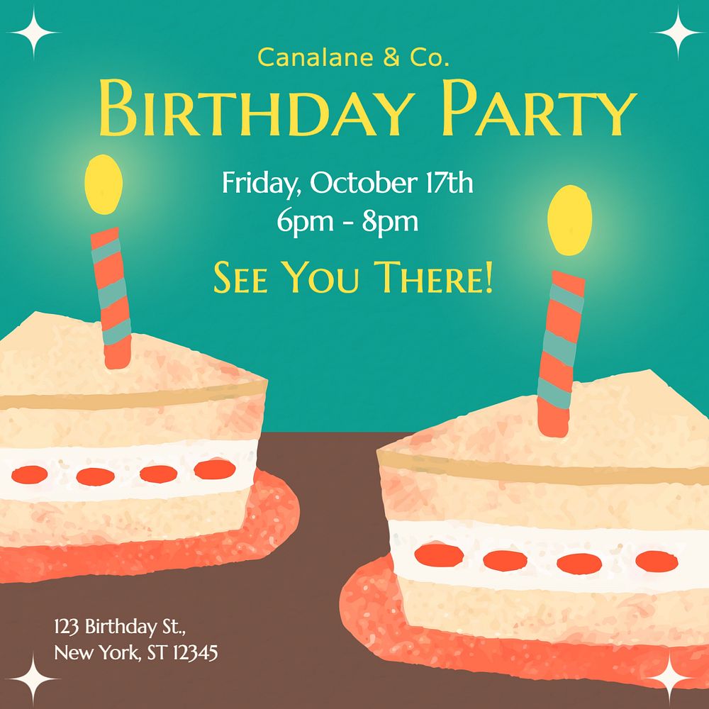 Birthday party Instagram post template, editable text