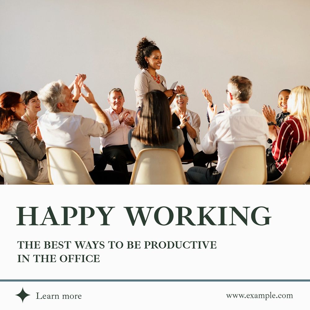 Productive at work Instagram post template, editable text