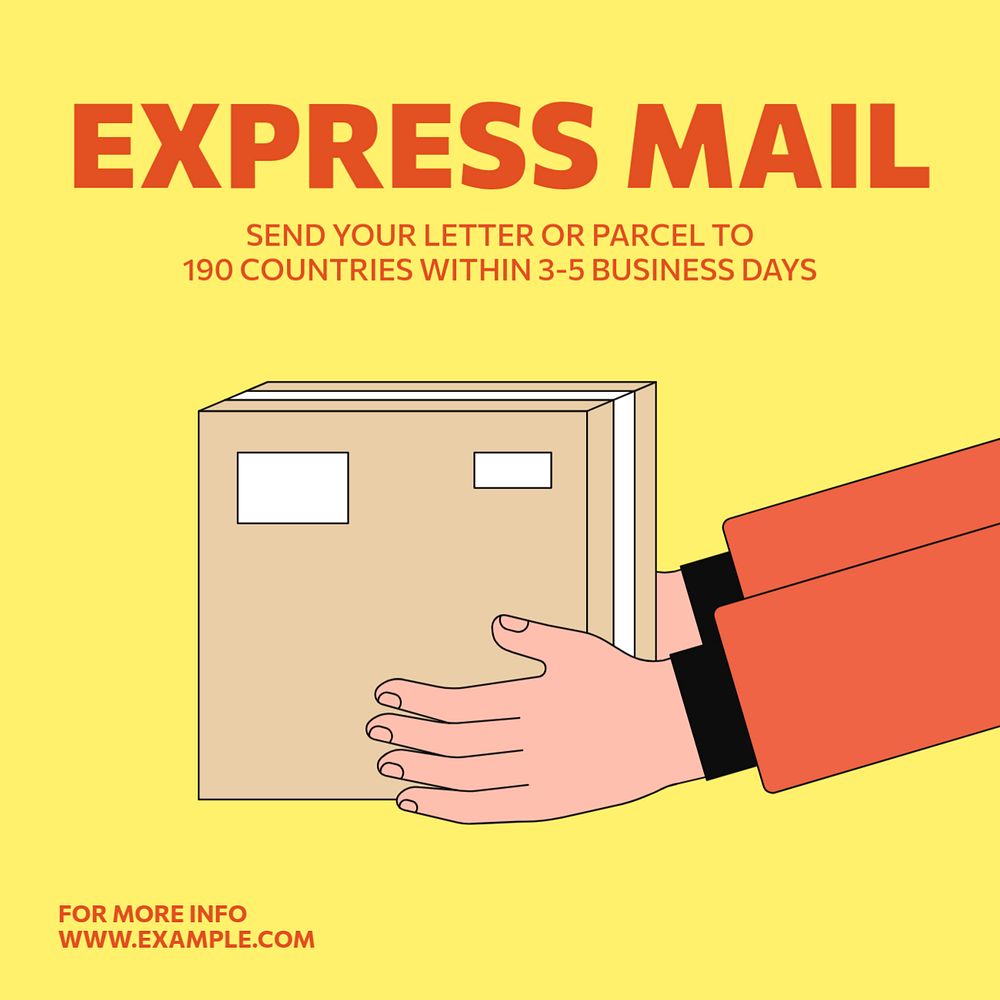 Express mail delivery Instagram post template, editable text