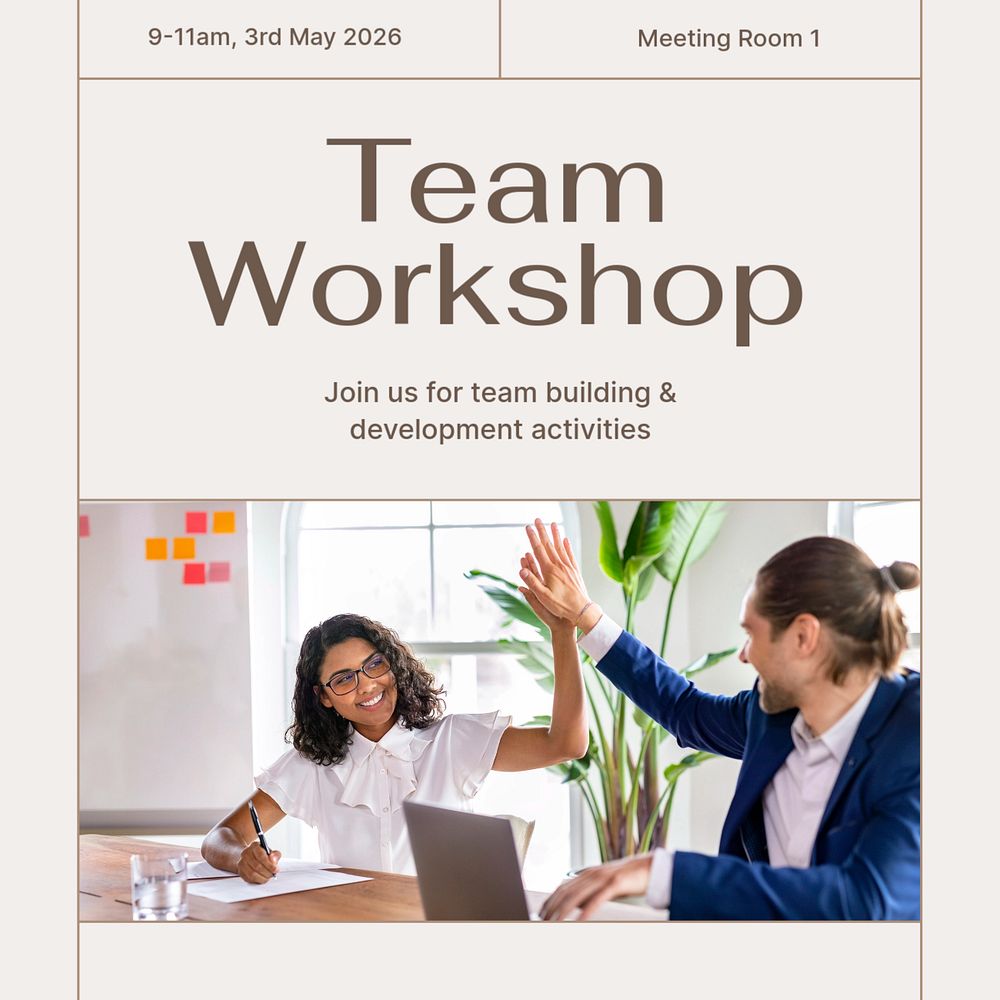 Team workshop Instagram post template, editable text