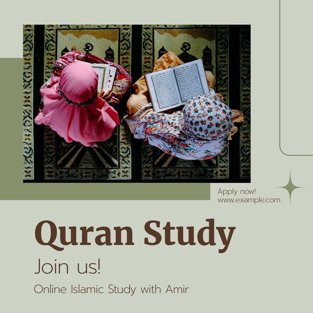 Quran study Instagram post template, editable text