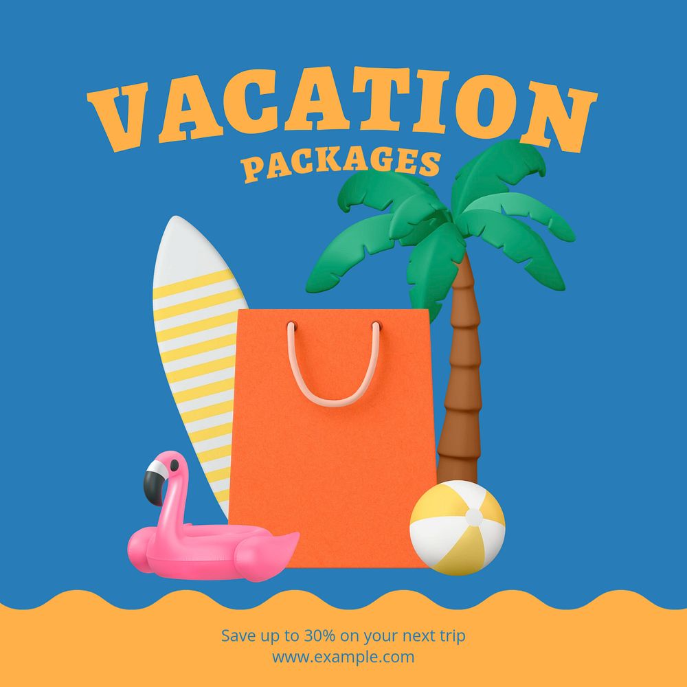 Vacation packages Instagram post template, editable text