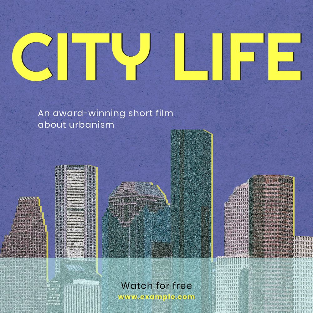 City life film Instagram post template, editable text