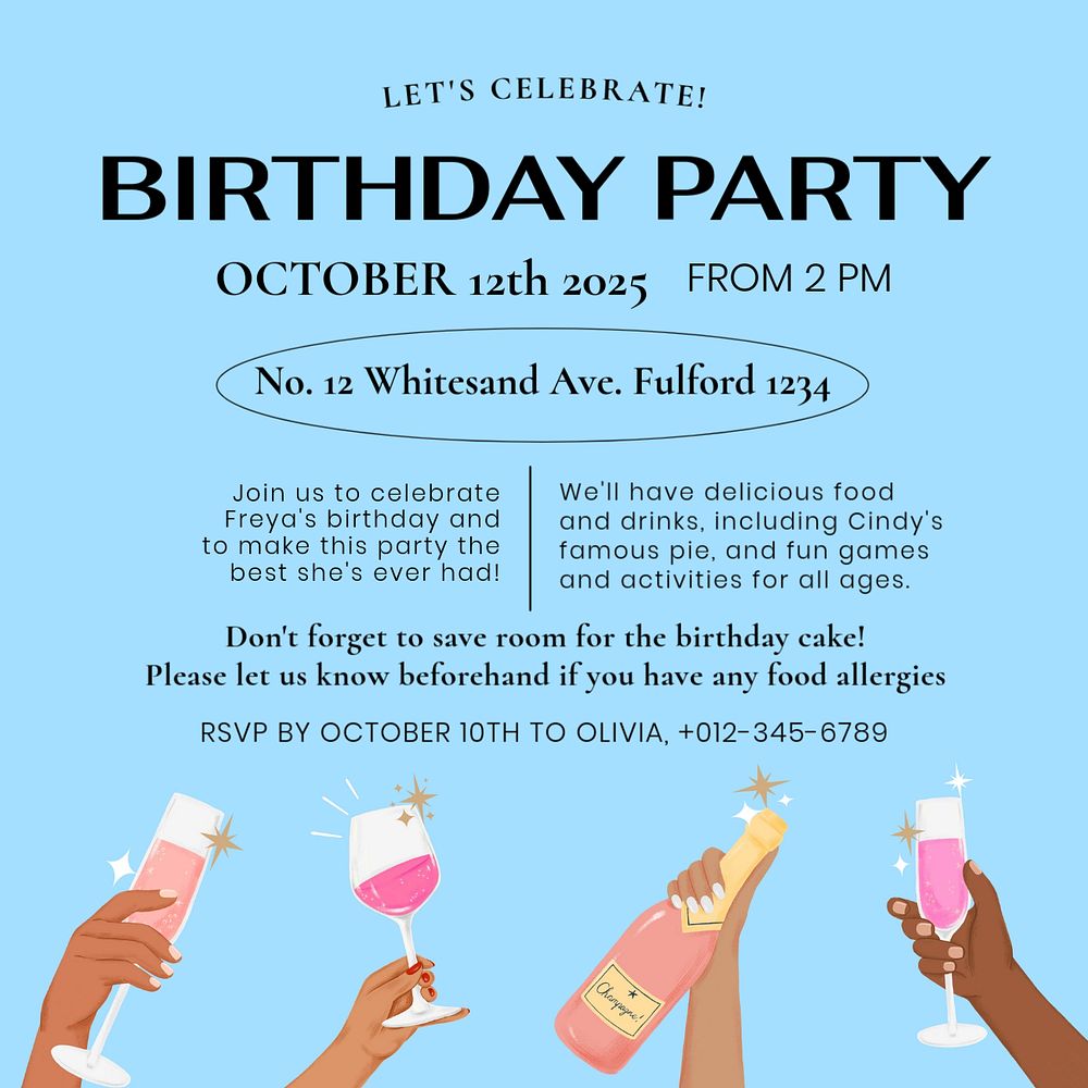 Birthday party Instagram post template, editable text