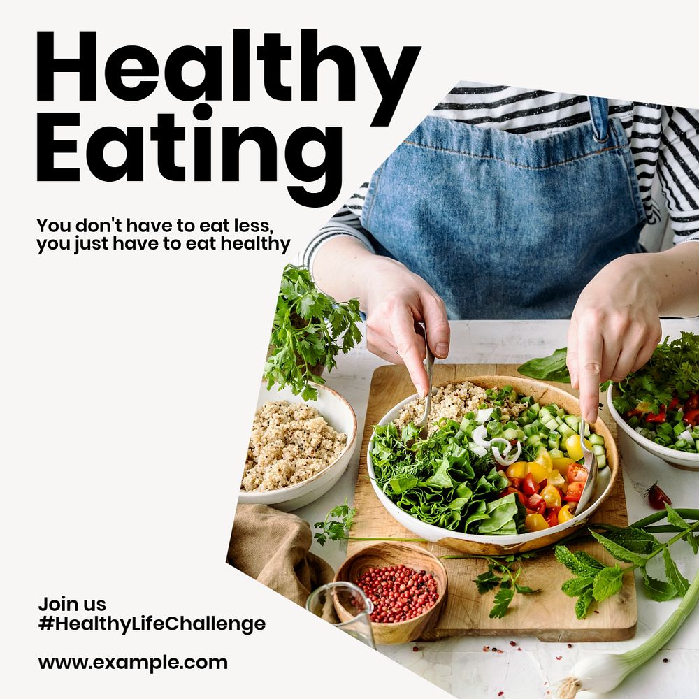 Healthy eating Instagram post template, editable text