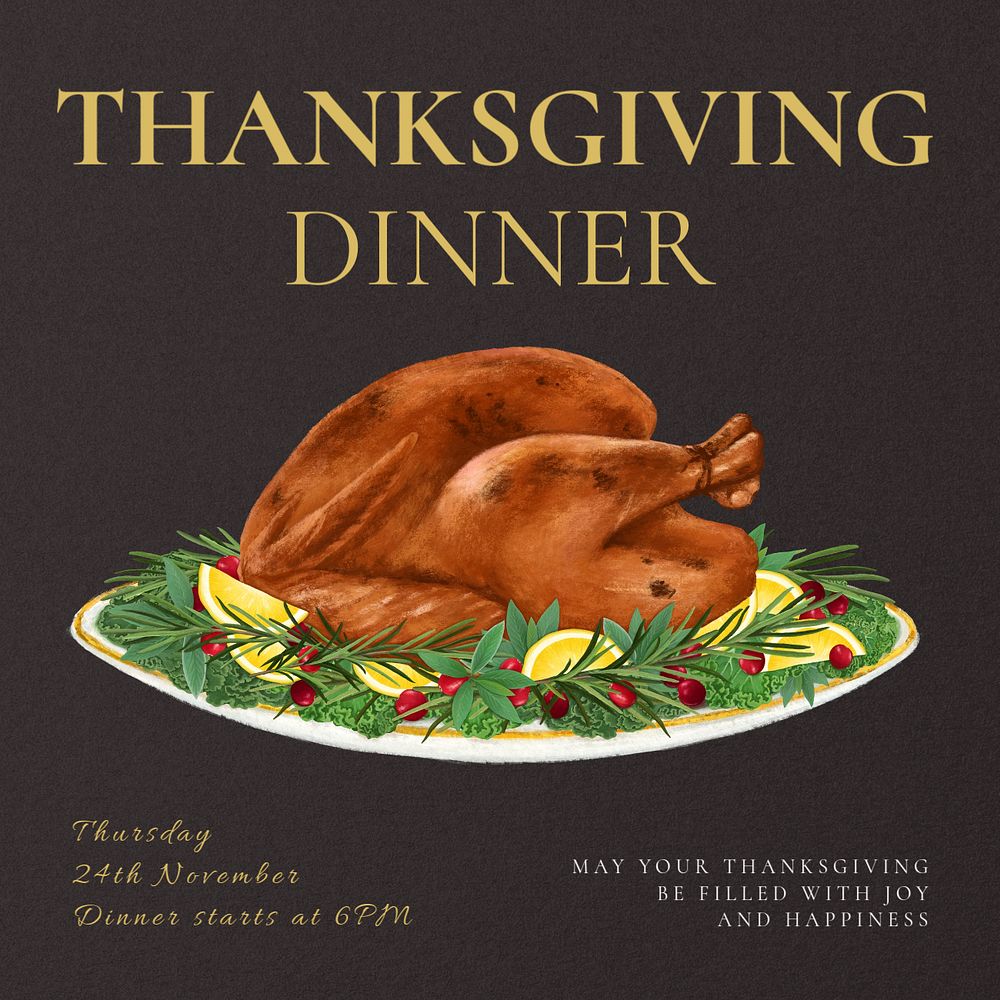 Thanksgiving dinner party Instagram post template, editable text