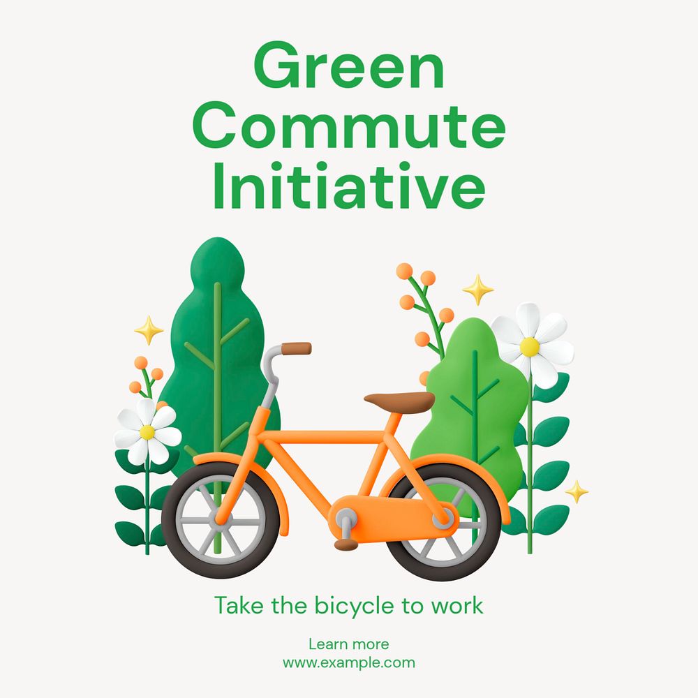 Green commute initiative Instagram post template, editable text