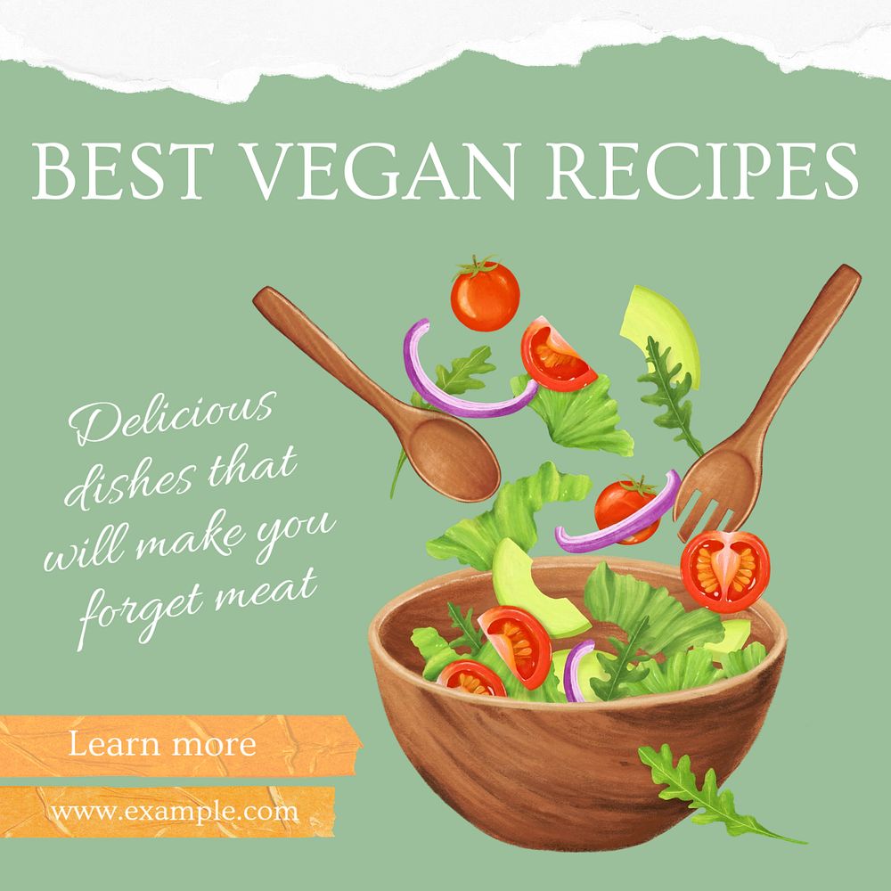 Best vegan recipes Instagram post template, editable text