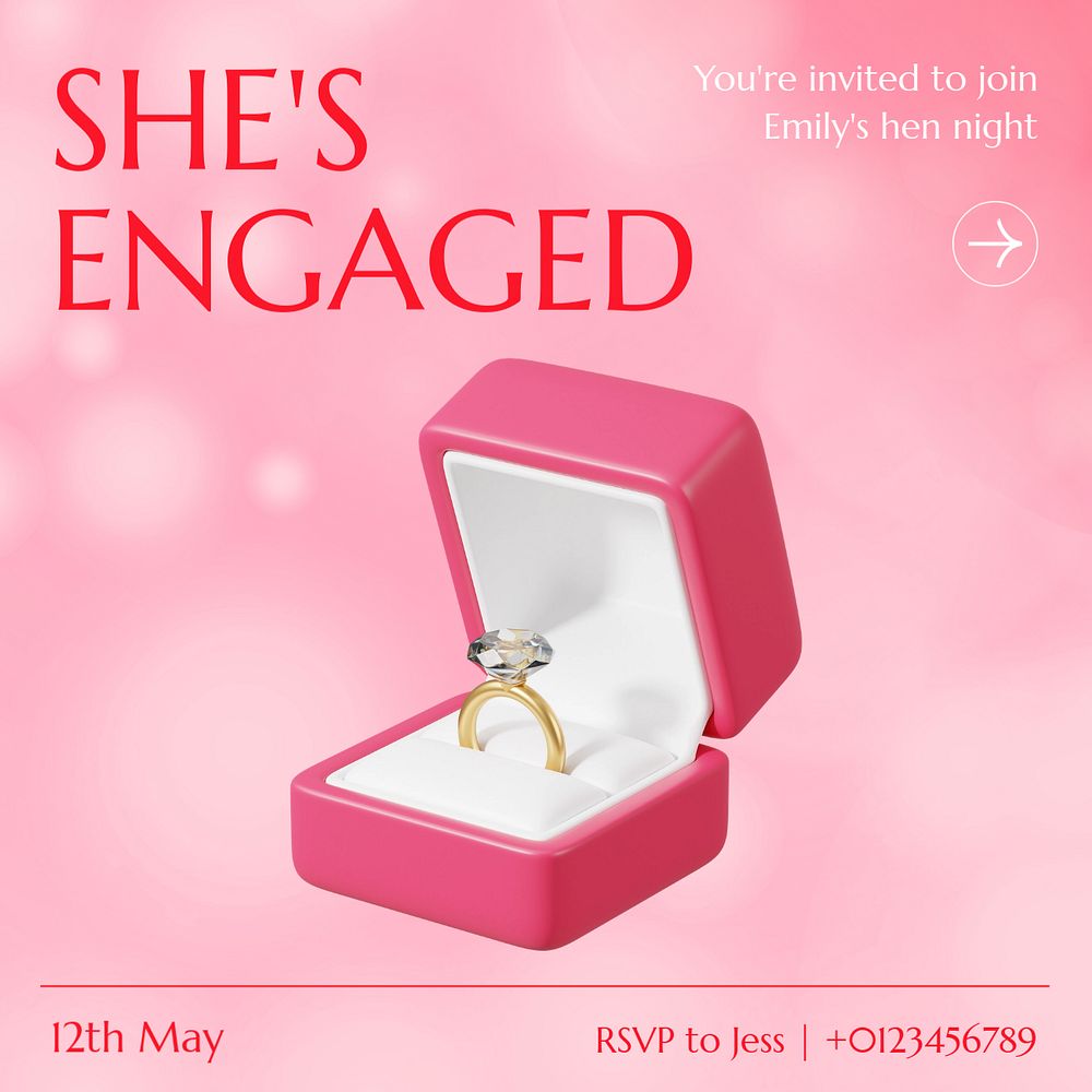 She's engaged Instagram post template, editable text