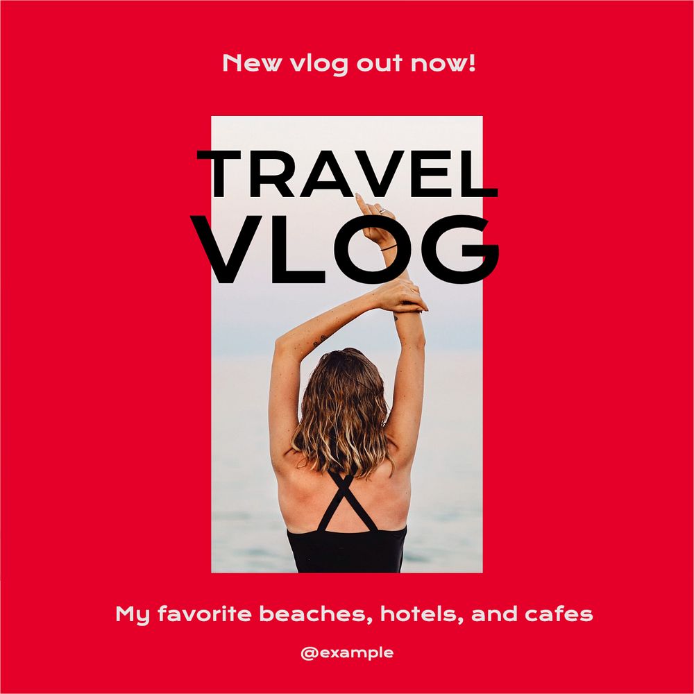 Travel vlog Instagram post template, editable text