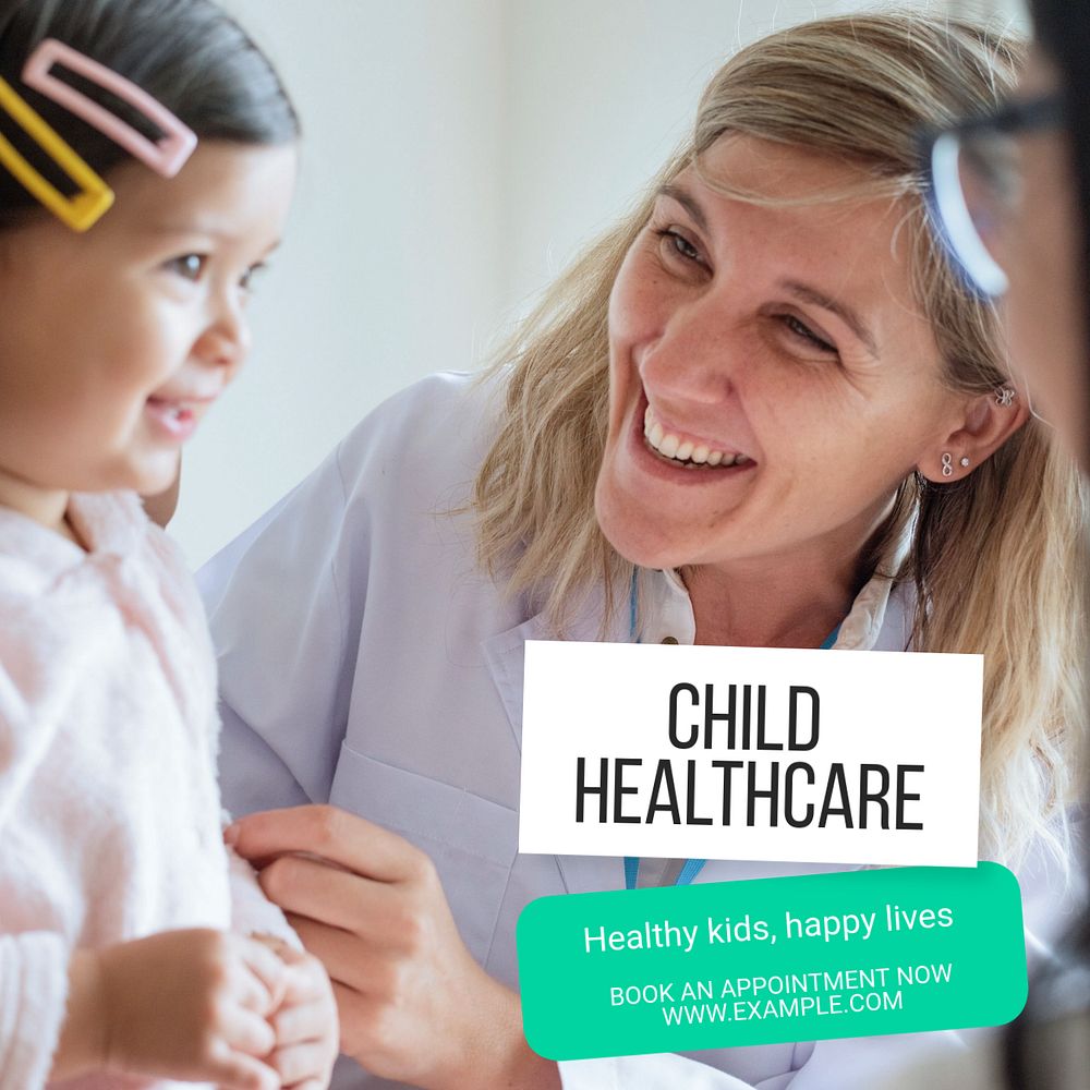 Child healthcare Instagram post template, editable text