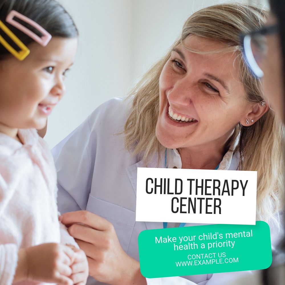 Child therapy center Instagram post template, editable text