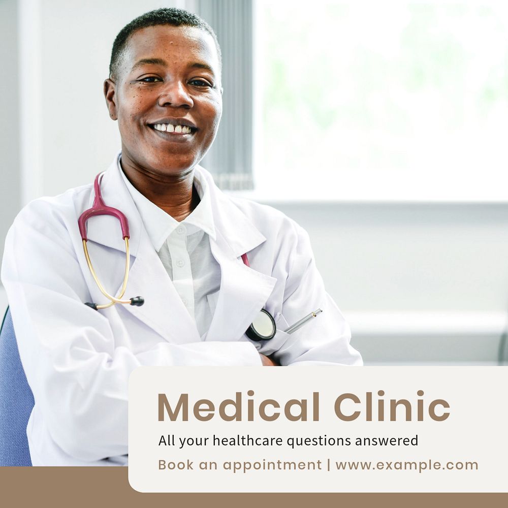 Medical clinic Instagram post template, editable text