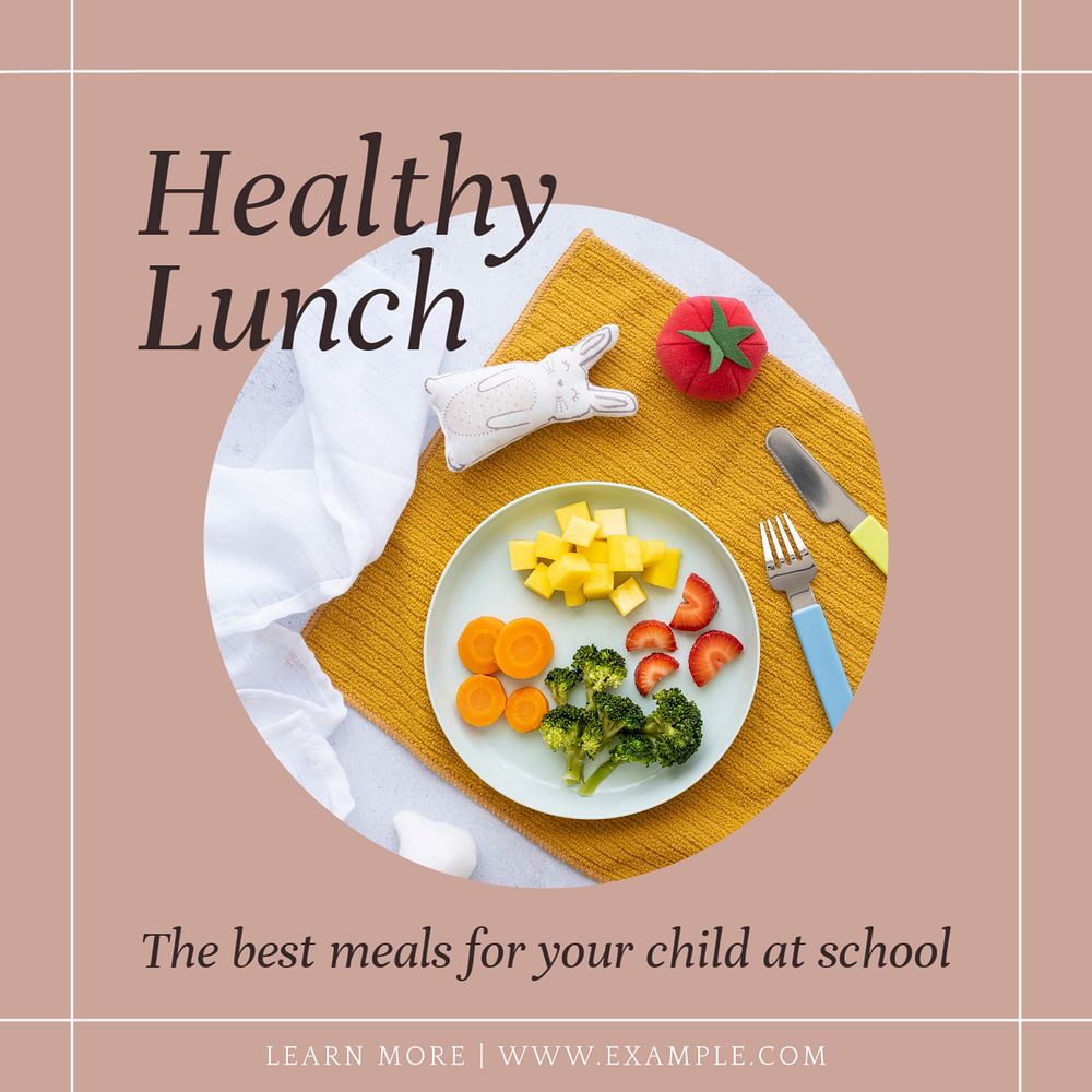 Healthy school lunch Instagram post template, editable text