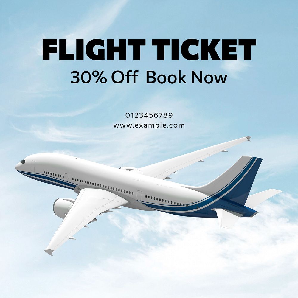 Flight ticket Instagram post template, editable text